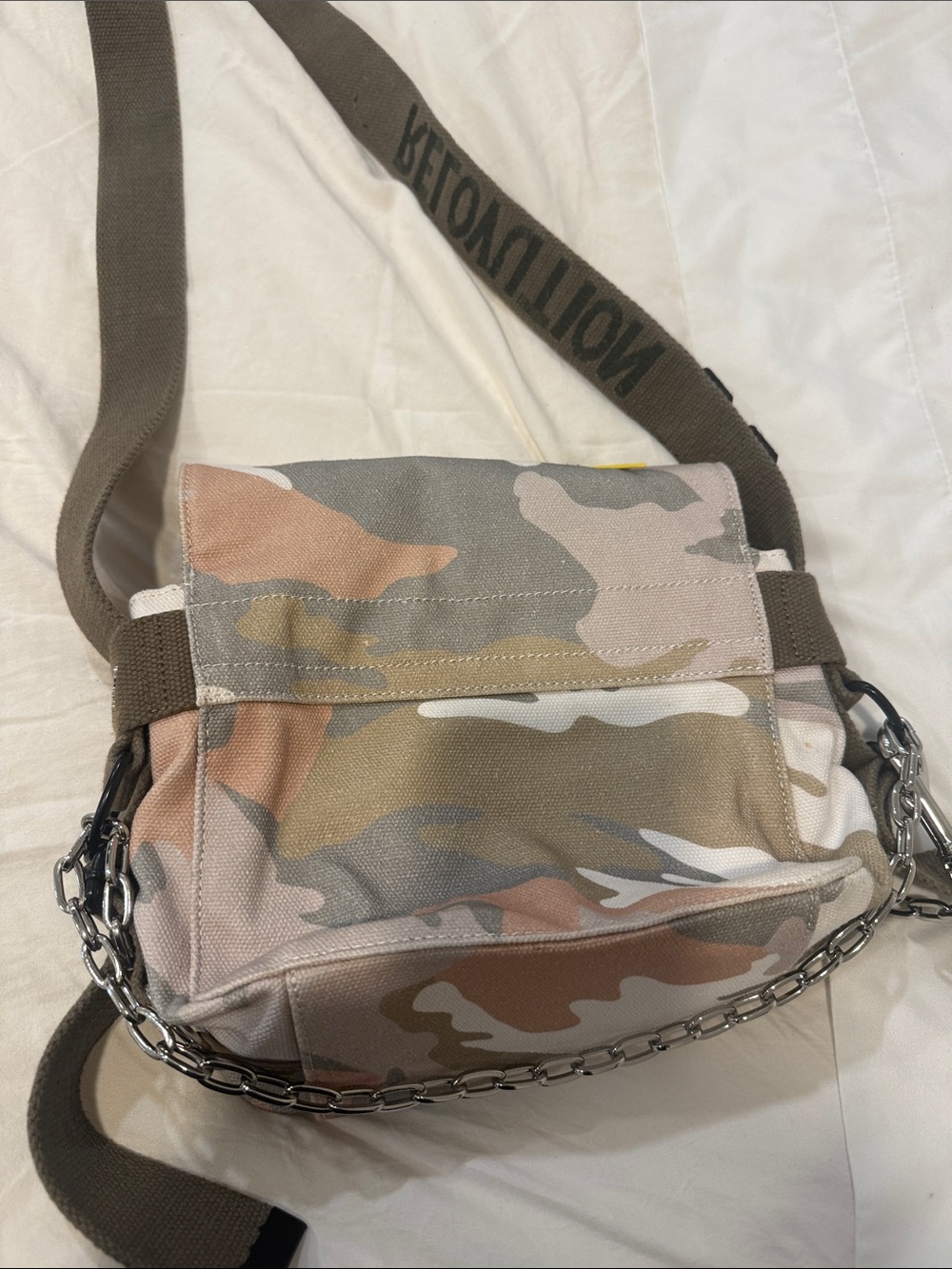 Zadig & Voltaire Canvas Camo Crossbody Bag with Decorative Pins - Beige & Olive - Picture 2 of 6